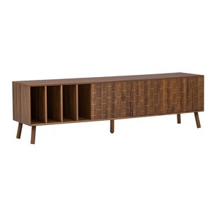 English Elm 68" Mid-century Walnut Media Console with Open Shelves and Soft-close Cabinet Storage N710P446195P