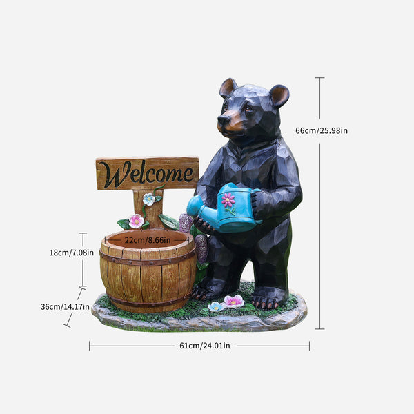 English Elm Outdoor Bear Planter Sculpture Hand Painted Resin Yard Statue for Garden Pathways W5398P455472