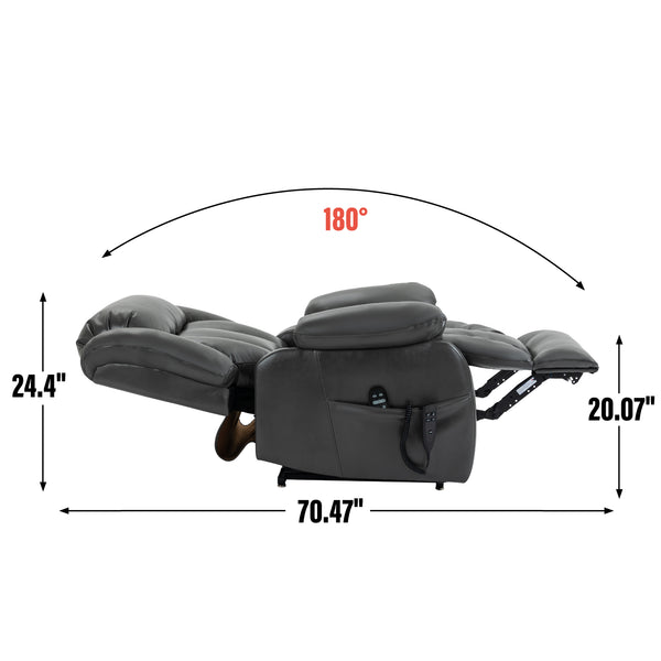 English Elm Dual Motor Power Lift Recliner with Massage Heat and 180 Degree Brown Lounge Chair W1803S00065