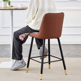 English Elm Modern Two-Tone Pu Bar Stool - Brown and Light Gray Spliced Chairs With Gold Decorated Legs.Brown and Light Gray Spliced,Black Metal Legs,Set Of 2 Chairs.