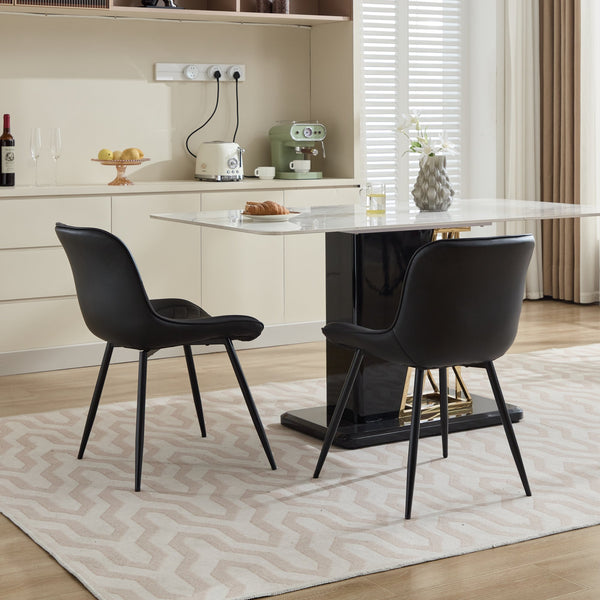 English Elm Dining Curved Back Dining Chair Set of 2 — Ergonomic Upholstered PU with Perforation, Thick Cushion, Floor-Safe Caps Black W1143P254981