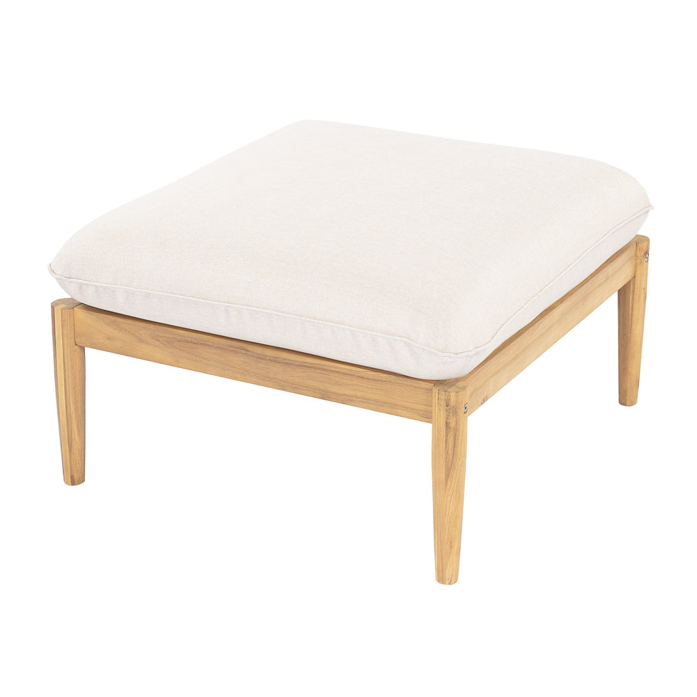 English Elm Terassi Solid Acacia Outdoor Ottoman with Padded Beige Cushion for Patio Seating N775P372830T