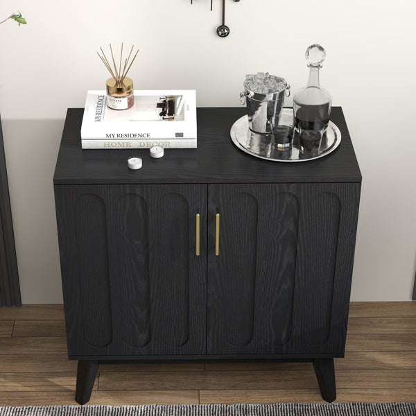 English Elm Mid Century Modern Fluted Sideboard Cabinet with Adjustable Shelves, Solid Wood Legs, Walnut Finish Elegant Storage for Living Room, Entryway W1801P272511