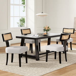 English Elm Upholstered Armless Dining Chairs with Rattan Back Hardwood Frame French Country Set of 2 Beige+Black T3623P411725