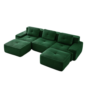English Elm 117" U-Shaped Modular Sectional Sofa - Stylish Corduroy Couch With Movable Ottoman & Tufted Design W714S01487