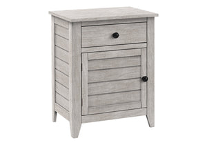 English Elm Accent Transitional Side Table with Drawer and Cabinet, Coastal Washed Grey Veneer, 25" High Compact Nightstand Gray Wash 28 L x 22 W x 8 H B2710P219462