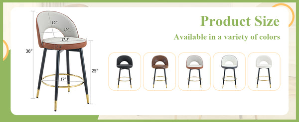 English Elm 360 Swivel Barstools Set of 2 Upholstered Techno Fabric Cushioned Counter Seats Brown+Black,Light Gray W1151P268923