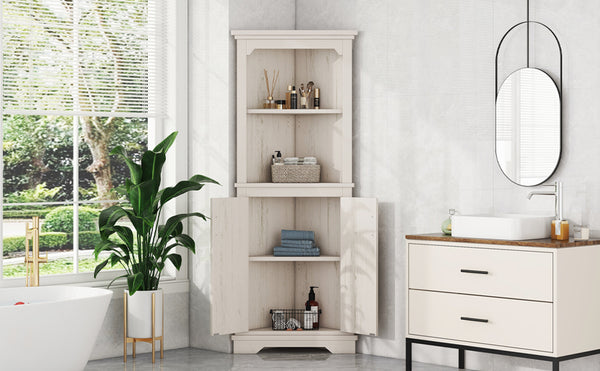 English Elm Tall Corner Cabinet with Open Shelves Enclosed Storage for Living or Dining Rooms W1580P425307