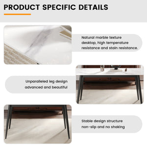 English Elm 62.99" Modern Artificial Stone Dining Table With Black Metal Legs – Stylish Seating For 6 People W1535S00497