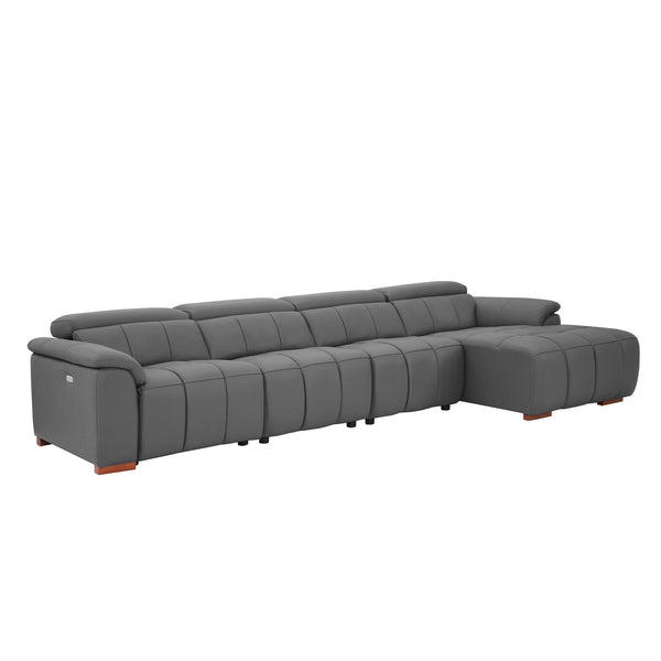 English Elm 4 Seats Modern Wall-Hugger Reclining Sofa – Genuine Leather L-Shaped Couch With Usb & Comfort Features W2582S00178