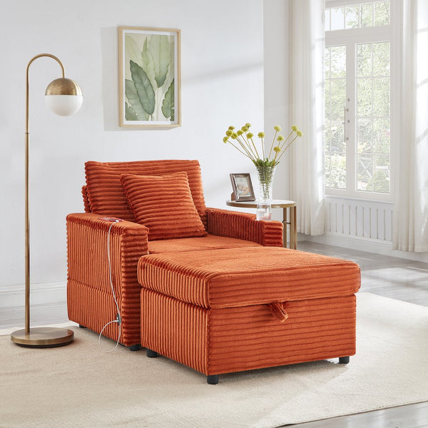 English Elm Comfortable Chenille Chaise Lounge Chair with Usb Port Ottoman Storage Living Room W3705P349926