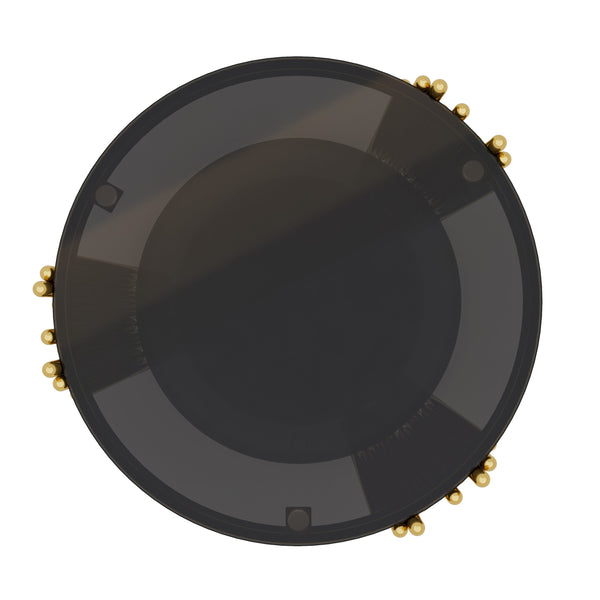 English Elm Modern Round Mirrored Glass End Table with Gold Metal Frame and Lower Display Shelf Black N735P380092B