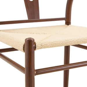 English Elm Table and Chair Set 42 Inch Round Stone Top with Rope Woven Wishbone Seats W2920S00144