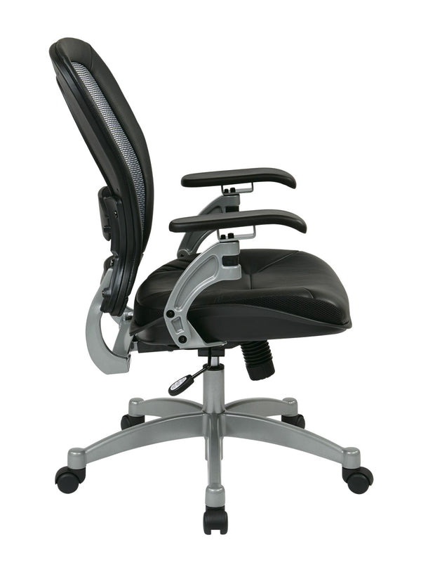 OSP Home Furnishings Professional Airgrid Mesh Back Executive Chair with Leather Seat and Lumbar Support 3680