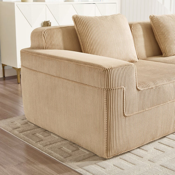 English Elm Modular 3-Seat L-Shape Sectional Sofa, Cloud Comfort In Soft Camel Corduroy With Movable Ottoman & Pillows W3041S00318