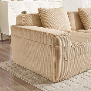 English Elm Modular 4-Seat L-Shaped Sectional Sofa - Plush Corduroy Couch With Movable Ottoman & Pillows W3041S00321