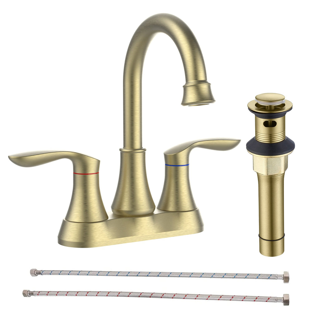 English Elm Bathroom Faucet Brushed Gold - 2-Handle 360° High Arc Swivel Spout With Pop-Up Drain & Hoses T3177P277464