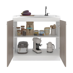 English Elm Utility Sink Base Cabinet with Two Doors Shelved Storage White Oak Laundry Room B097S00256