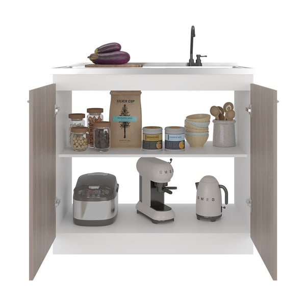 English Elm Utility Sink Base Cabinet with Two Doors Shelved Storage White Oak Laundry Room B097S00256