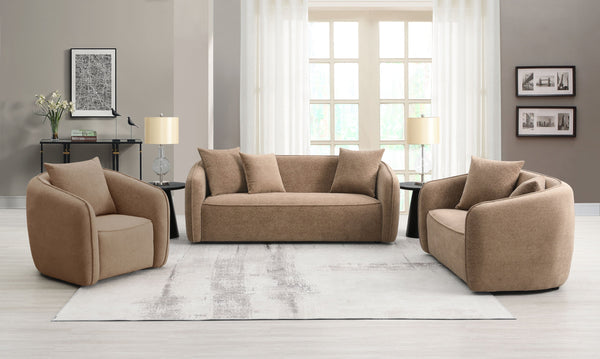 English Elm Keith Brown 3PCS Chenille Living Room Set with Matching Toss Pillows — Cozy Brown Sofa, Loveseat, Chair B2726S00189