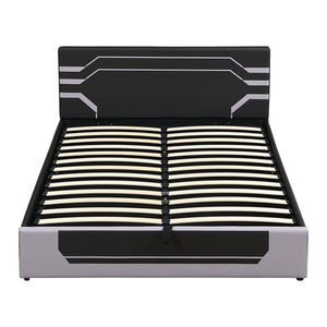 English Elm Modern Cyberpunk Queen Platform Bed Hydraulic Storage Pu Upholstered Gaming Frame Black+ Gray SF000205AAE
