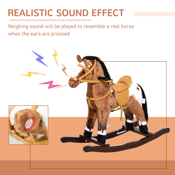 English Elm Qaba Plush Rocking Horse with Metal Frame Interactive Sounds for Kids Playroom W2225P200760
