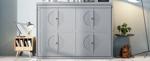 English Elm Queen Murphy Wall Bed Rattan Cabinet Front Folds Slim for Studio or Guest Room Gray N708S00012E-2