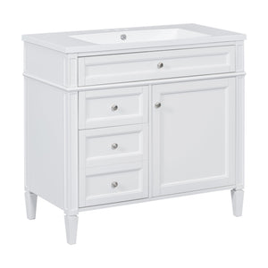 English Elm 36'' Modern Bathroom Vanity with Mirror Cabinet and Sink, Spacious Storage, Soft-Close Doors & Drawers White SW000134AAK-3