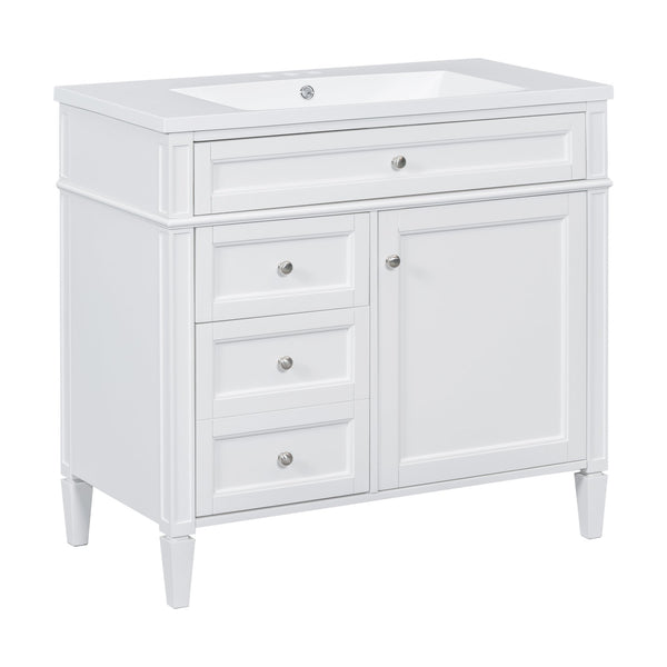 English Elm 36'' Modern Bathroom Vanity with Mirror Cabinet and Sink, Spacious Storage, Soft-Close Doors & Drawers White SW000134AAK-3