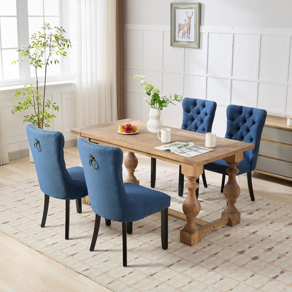 English Elm Nikki Tufted Flax Linen Dining Chair with Solid Wood Frame, High-Rebound Cushion, Nailhead Trim Blue W1143P233650