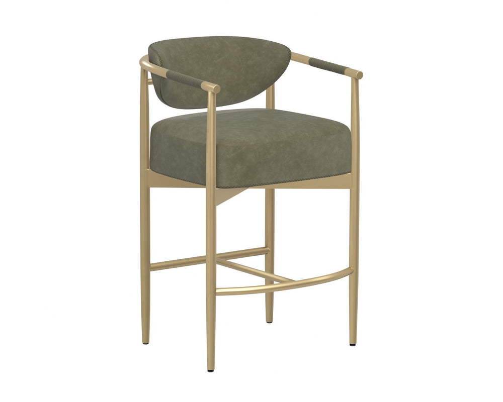 Sunpan HELOISE Counter Stool - Elegant Ivanhoe Pine Faux Leather with Gold Stainless Steel Frame & Comfort 112661