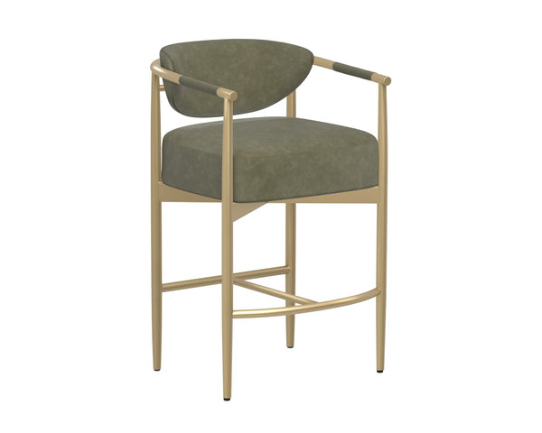 Sunpan HELOISE Counter Stool - Elegant Ivanhoe Pine Faux Leather with Gold Stainless Steel Frame & Comfort 112661