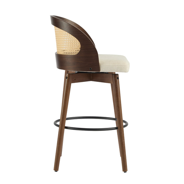 English Elm Christopher Knight Home® - Como Rattan-Back Indoor Wood Barstool Set of 2 with Plush Fabric Cushion, Ergonomic Stylish Seating Beige,Walnut N775P264459W