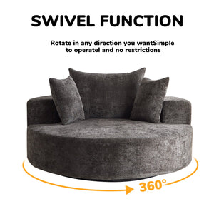 English Elm 55''L Chenille Foam Single Swivel Chair with Plush Backrest Pillow, 360° Smooth Recline for Living Room Lounge Comfort Black W834S00351