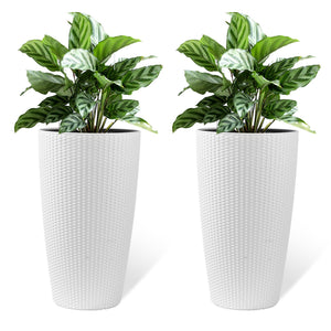 English Elm Set of 2 Faux Rattan Tall Outdoor Planters with Auto Watering and Level Monitor W3213P311467