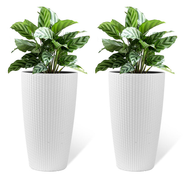 English Elm Set of 2 Faux Rattan Tall Outdoor Planters with Auto Watering and Level Monitor W3213P311467