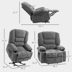 English Elm HOMCOM Power Lift Recliner Chair with Heat & 8-Mode Vibration Massage, Remote, Cup Holders Charcoal grey W2225P200400