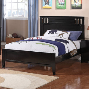 English Elm Simple Modern Full Size Bedframe with Carved Vertical Lines, Rubberwood MDF Construction, Elegant Design Black 44 L x 28 W x 5 H B011S01988