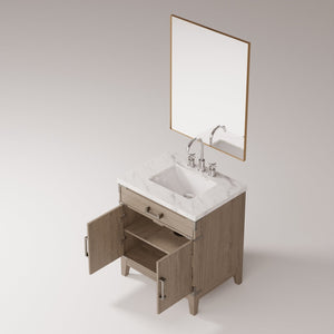 English Elm Grey Oak 30" Single Bath Vanity Set With Carrara Marble Top, 28" Mirror & Chrome Faucet Included B2731S02005