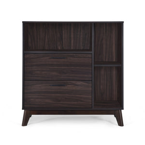 English Elm Christopher Knight Home® - CABINET mid-century modern faux wood storage console with splayed legs, drawers & cubby shelves Wenge 67351.00WENG