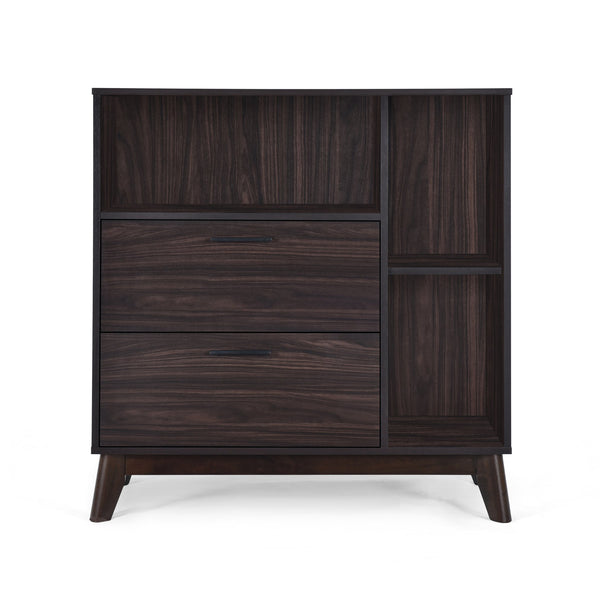 English Elm Christopher Knight Home® - CABINET mid-century modern faux wood storage console with splayed legs, drawers & cubby shelves Wenge 67351.00WENG