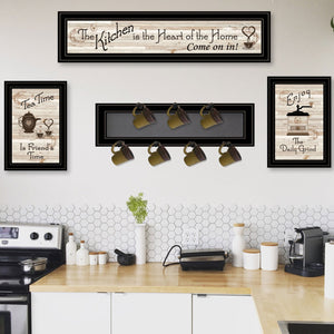 English Elm "kitchen" Collection Framed Wall Art Set with 7-peg Mug Rack in Black Wood B06787807