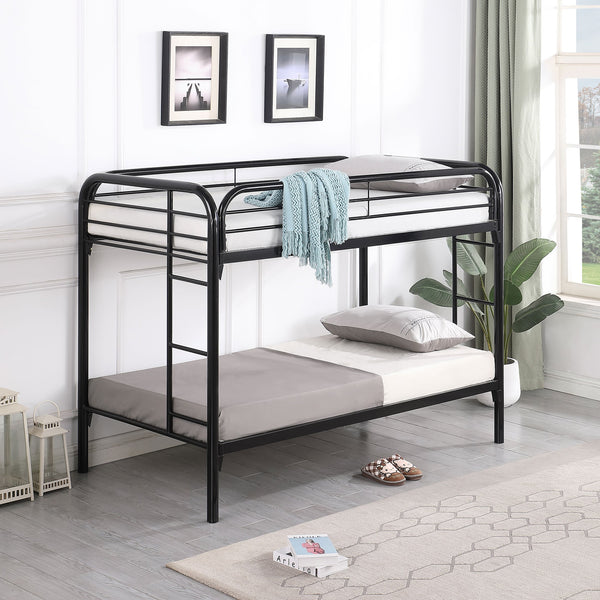 English Elm Celeste Black Metal Twin Over Twin Bunk Bed - Space-Saving Design With Rung Ladder & Guardrails B062P340727