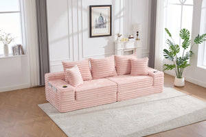English Elm Oversized Corduroy Cloud Couch Convertible Sleeper Sofa with Memory Foam Seating Pink W395S00121