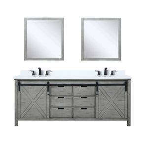 English Elm Ash Grey Double Bath Vanity With White Quartz Top, Matte Black Fixtures & 30" Mirrors For Modern Style B2731S01077