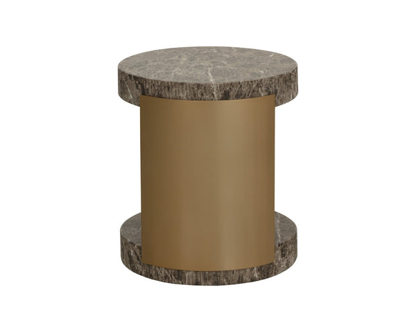 Sunpan CAVETTE End Table - Dark Emperador Marble-Effect with Brass Frame for Stylish Living Room Accent 112635