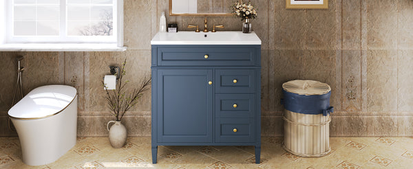 English Elm 30'' Modern Bathroom Vanity With Soft-Close Drawers, Tip-Out Storage & Elegant Roman Legs, White SW000122AAC-2