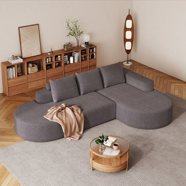 English Elm Modern Curved Sectional Sofa - Soft Chenille Upholstery, Modular Design, 3 Pillows & Easy Setup W834S00452