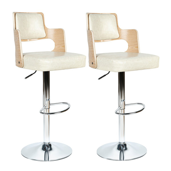 English Elm Swivel Bar Stools Set Of 2 - Stylish Beige Pu Leather, Adjustable Height, Ergonomic Comfort & Stability T3950P396625-GIGA