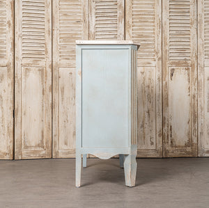 English Elm 24QJ0078 Distressed Light Blue Wood & Metal Cabinet with Two Drawers, Cream Top, Gold Accents, 37.4"L x 18.3"W x 37.8"H W2946P243868